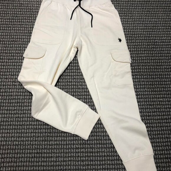 White Cream U.S. Polo Assn. joggers with black accents and a kind of cargo pants - Picture 6 of 6